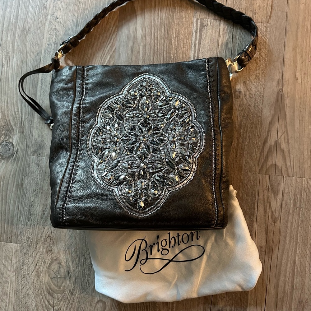 Brighton dark gray Shoulder Bag with metallic embellishment